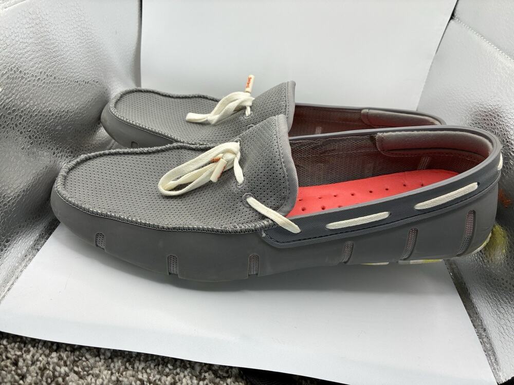 SWIMS Mens 11 Gray Breeze Lace Loafers Mesh Rubber Water Boat Shoes Preppy